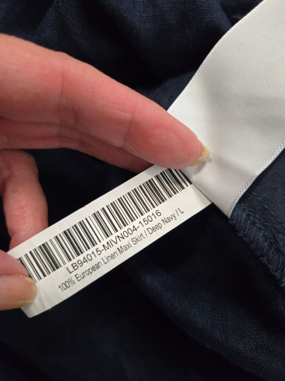 Quince Size L 100% Eauropean Linen Maxi Skirt Navy Side Slit Pull-On - Picture 10 of 10